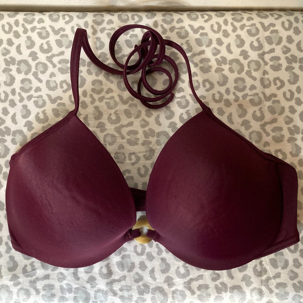 Victoria's Secret Dark Purple Halter Bikini Top - Padded/Underwire - Size 34D